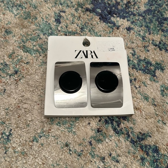 Zara Jewelry - NWT Zara Large Metal Silver Black Plate Earrings